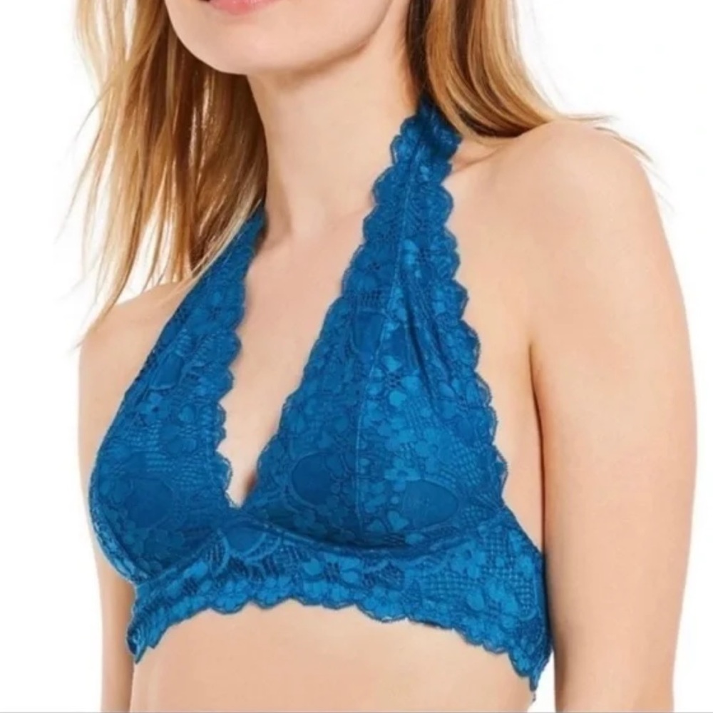 Free People Intimately Halter Lace Bralette Blue/Green M